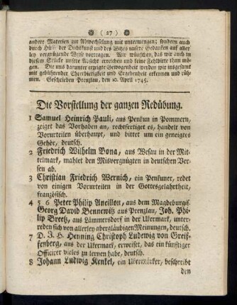 Die Vorstellung der ganzen Redübung