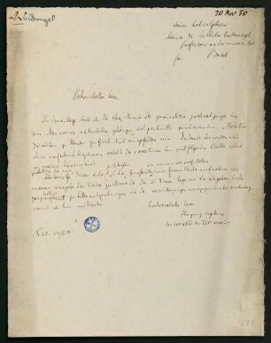 Brief vom 20. November 1850