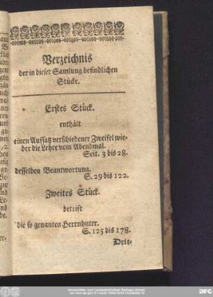 Verzeichnis der in dieser Sammlung befindlichen Stücke.