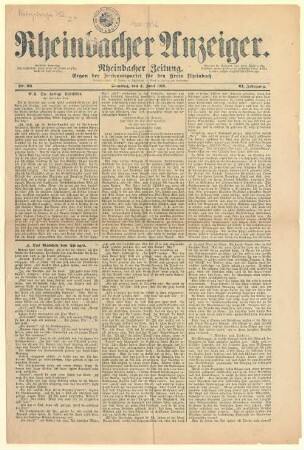 Rheinbacher Anzeiger : Rheinbacher Zeitung ; Organ der Zentrumspartei für den Kreis Rheinbach