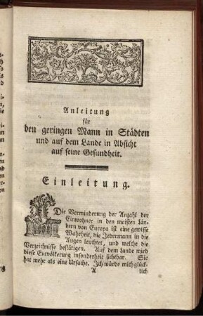 Anleitung für den geringen Mann in Städten und auf dem Lande in Absicht auf seine Gesundheit.