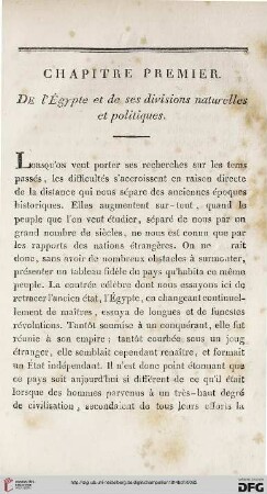 Chapitre premier: De l’Égypte et ses divisions naturelles et politiques