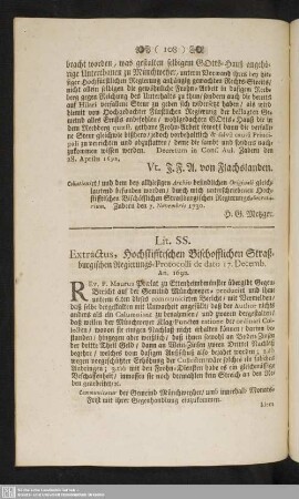 Lit. SS : Extractus, Hochstifftischen Bischofflichen Straßburgischen Regierungs-Protocolli de dato 17. Decemb. An. 1692