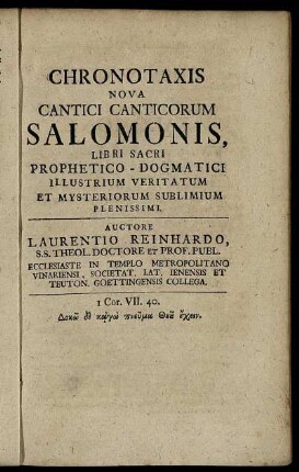 Chronotaxis Nova Cantici Canticorum Salomonis, ...