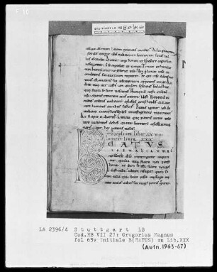 Gregorius Magnus, Moralia pars 6 — Initiale B(eatus), Folio 63verso