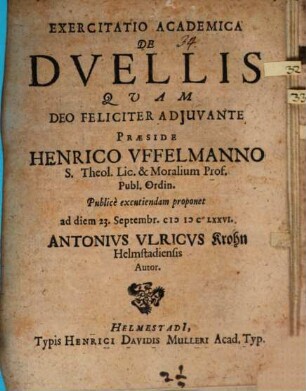 Exercitatio academica De duellis