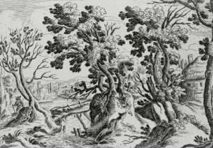 Landschaft mit drei von Bäumen bestandenen Hügeln