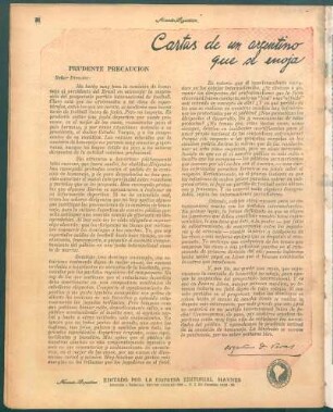 Cartas de un argentino que se enoja : Prudente precaución