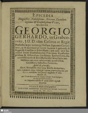 Epicedia ... Georgio Gerhardo ...