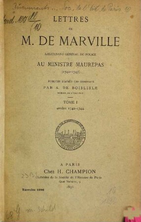 Lettres : Publiées d'après les originaux, 1. Années 1742-1744. 1896.