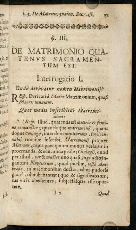 131-155, §. III. De Matrimonio Quatenus Sacramentum Est.
