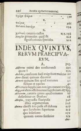 Index Quintus, Rerum Praecipuarum.