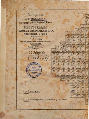 G. D. Reymann's topographische Special-Karte von Central-Europa, [0]. Übersichtsblatt zu G. D. Reymann's topographische Special-Karte von Deutschland, Schweiz, Ostfrankreich, Belgien, Niederlande, u. Polen