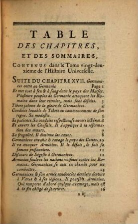 Histoire Universelle, Depuis Le Commencement Du Monde Jusqu'A Présent : Composée en Anglois par une Société de Gens de Lettres ; Nouvellement Traduite En François Par Une Société De Gens De Lettres, 22. Contenant la suite de l'histoire de Rome, depuis l'entrée de Germanicus en Germanie jusqu'à l'embrasement de Rome par Neron