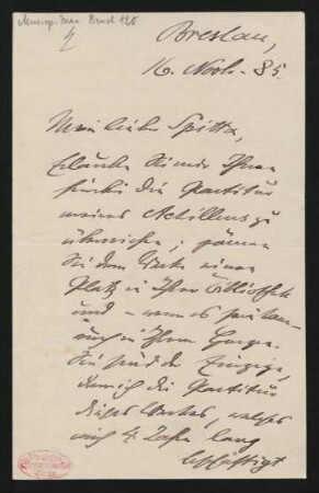 Brief an Philipp Spitta : 16.11.1885