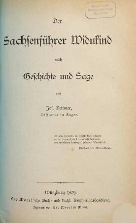 Der Sachsenführer Widukind nach Geschichte und Sage