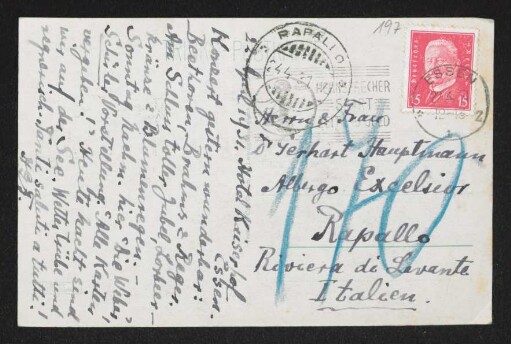 Brief von Hermann Georg Fiedler an Gerhart Hauptmann und Margarete Hauptmann