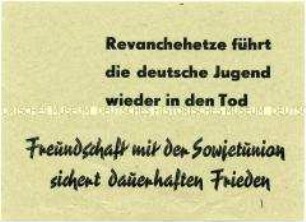 Handzettel der SED Berlin (West) mit einer Parole aus dem Kalten Krieg