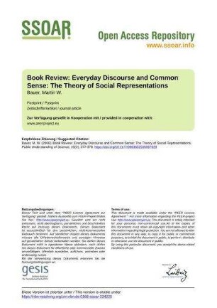 Book Review: Everyday Discourse and Common Sense: The Theory of Social Representations