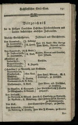 Verzeichniß der in hiesigen saemtlichen Heßischen Fuerstenthuemern und Landen befindlichen adelichen Justitiarien