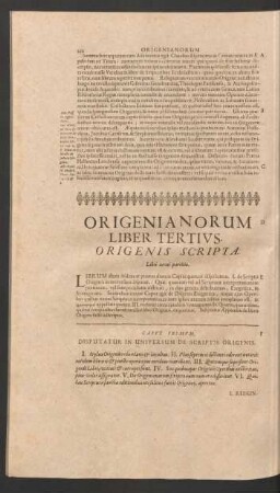 Origenianorum Liber Tertius. Origenis Scripta.