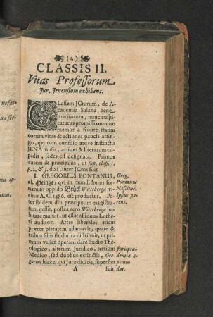 Classis II. Vitas Professorum.