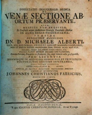 Diss. inaug. med. de venae sectione abortum praeservante