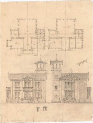 Voit, August von; Villa - Grundrisse, Ansichten, Details
