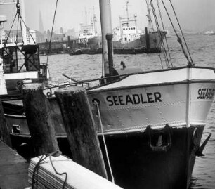 Hamburg. Das Küstenmotorschiff "Seeadler"wird beladen