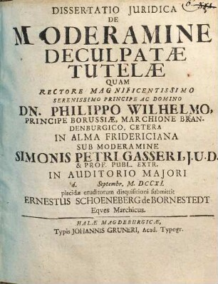 Dissertatio Juridica De Moderamine Deculpatae Tutelae