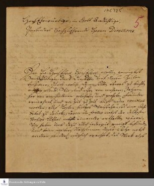 Brief von Johann Christian Steinbart an Gotthilf August Francke.