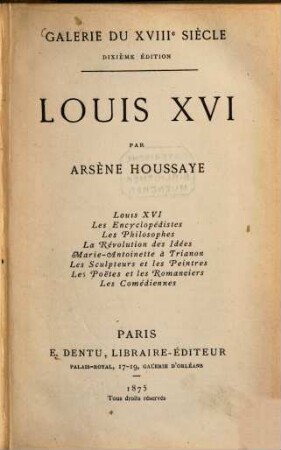 Louis XVI. : Galerie du XVIIIe siècle