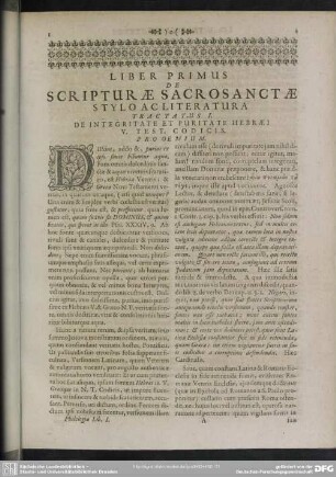 Liber Primus De Scripturae Sacrosanctae Stylo Ac Literatura