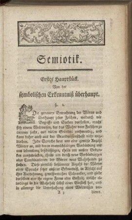 Erstes Hauptstück. Von der symbolischen Erkenntniß überhaupt.