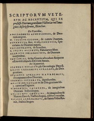 Scriptorum Veterum Ac Recentium, Qui Ex professo Deorum gentilium Historias vel Imagines descripserunt, Elenchus