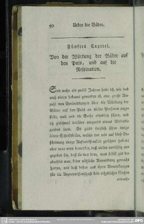 Fünftes Capitel. Von der Würkung der Bäder auf den Puls, und auf die Respiration