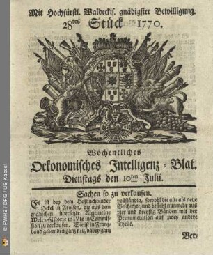 28tes Stueck, Dienstags den 10ten Julii 1770