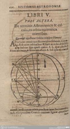 LIBRI V. PARS ALTERA. De terminis Astronomicis & calculo, ex orbita eccentrica orientibus.