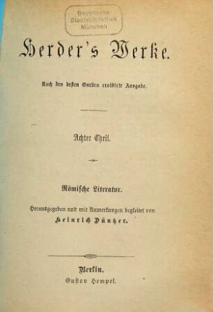 Herders Werke. 8, Römische Literatur