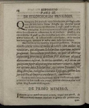 Pars III. De Studiosorum Privilegiis.
