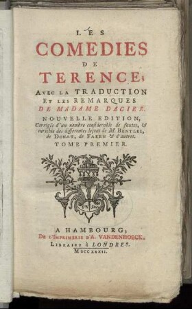 T.1: Les Comedies De Terence. Tome Premier