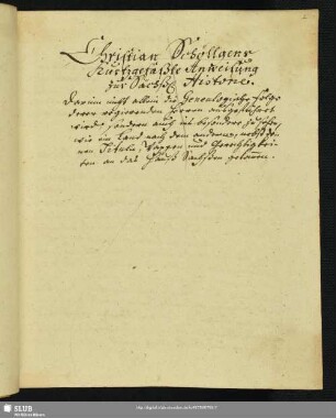 Kurtzgefaßte Anweisung zur Sächs. Historie