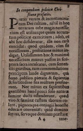 In compendium politicæ Christianæ præfatio.