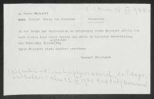 Brief von Gerhart Hauptmann an Gustaf 