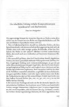 Die inhaltliche Geltung verbaler Kompositionstypen (synchronisch und diachronisch)
