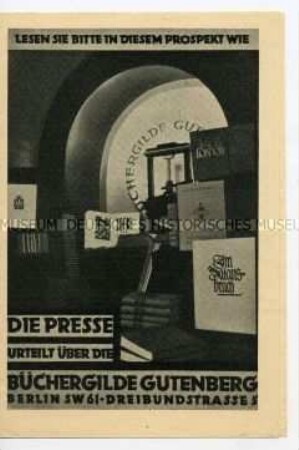 Werbeschrift der Büchergilde Gutenberg mit Auszügen aus Presseartikeln