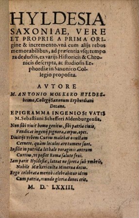 Hyldesia Saxoniae : vere et proprie a prima origine et incremento, una cum aliis rebus memorabilibus ...