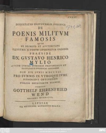 Dissertatio Inavgvralis Ivridica De Poenis Militvm Famosis