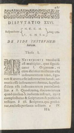 Disputatio XXVI. ... De Fide Instrumentorum.