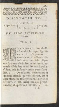 Disputatio XXVI. ... De Fide Instrumentorum.